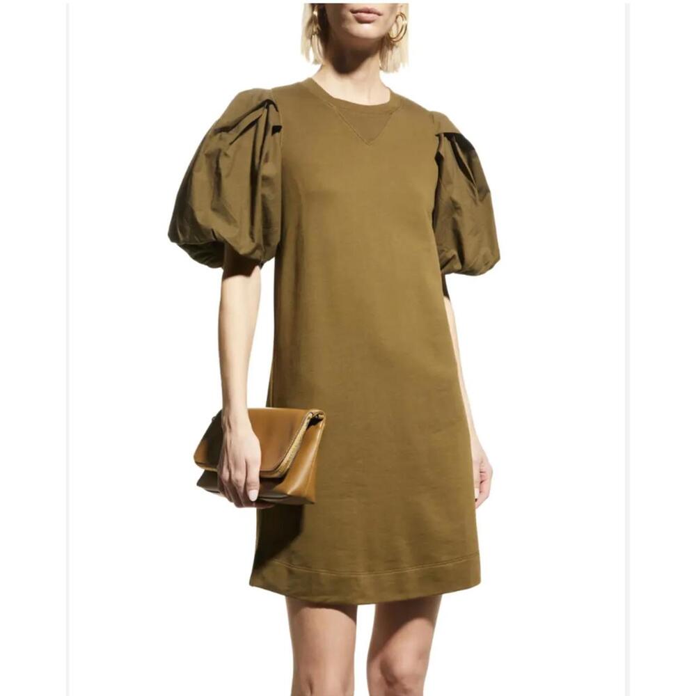 Marie Oliver Evie Olive Green Puff Sleeve Dress | Size XS